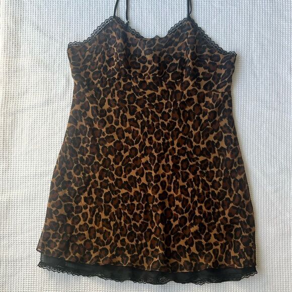Private Luxuries Black Leopard & Lace Lingerie  Reversible Slip Dress sz XL - Picture 2 of 9